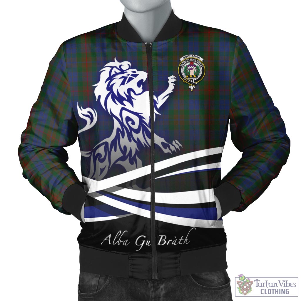 Tartan Vibes Clothing Buchanan Hunting Tartan Bomber Jacket with Alba Gu Brath Regal Lion Emblem