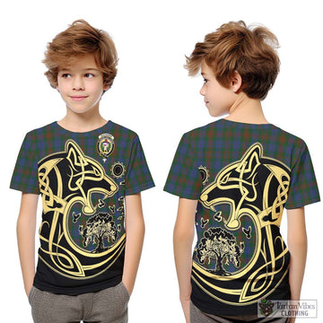 Buchanan Hunting Tartan Kid T-Shirt with Family Crest Celtic Wolf Style