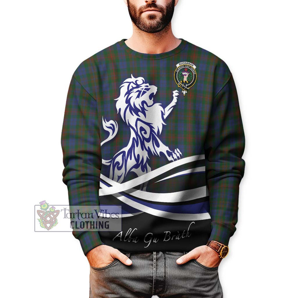 Buchanan Hunting Tartan Sweatshirt with Alba Gu Brath Regal Lion Emblem Unisex - Tartanvibesclothing Shop