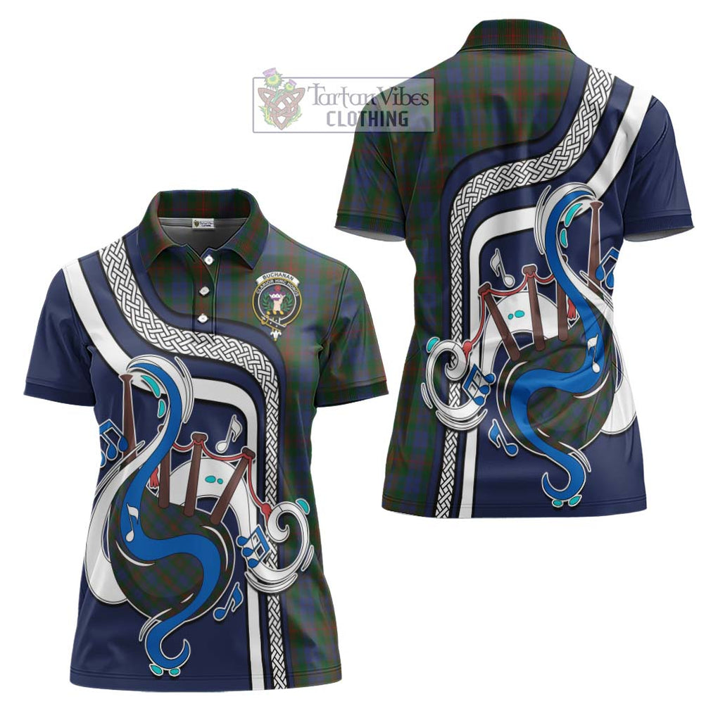 Buchanan Hunting Tartan Women's Polo Shirt with Epic Bagpipe Style Women - Tartanvibesclothing Shop