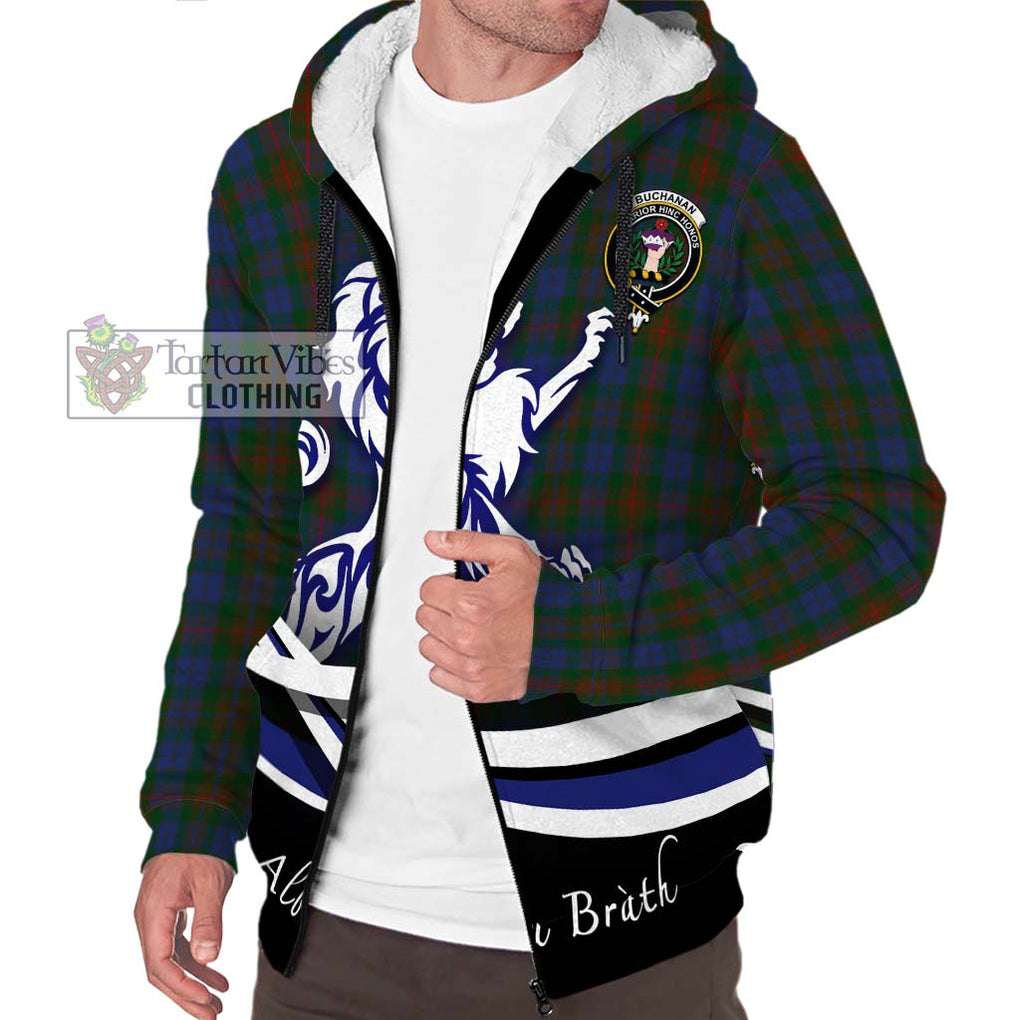 Buchanan Hunting Tartan Sherpa Hoodie with Alba Gu Brath Regal Lion Emblem Unisex S - Tartanvibesclothing Shop