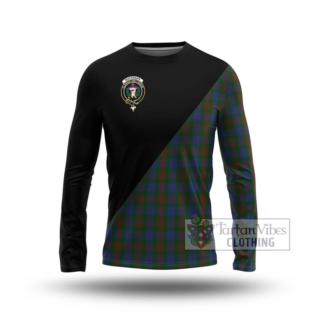 Buchanan Hunting Tartan Long Sleeve T-Shirt with Family Crest and Military Logo Style Unisex - Tartanvibesclothing Shop