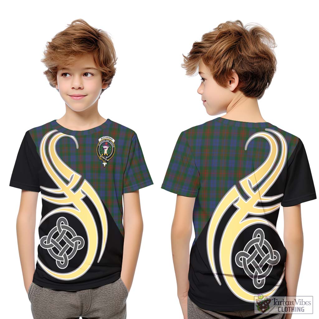 Buchanan Hunting Tartan Kid T-Shirt with Family Crest and Celtic Symbol Style Youth XL Size14 - Tartan Vibes Clothing