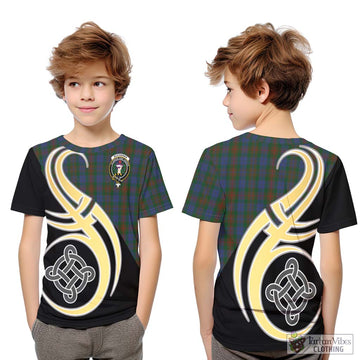 Buchanan Hunting Tartan Kid T-Shirt with Family Crest and Celtic Symbol Style