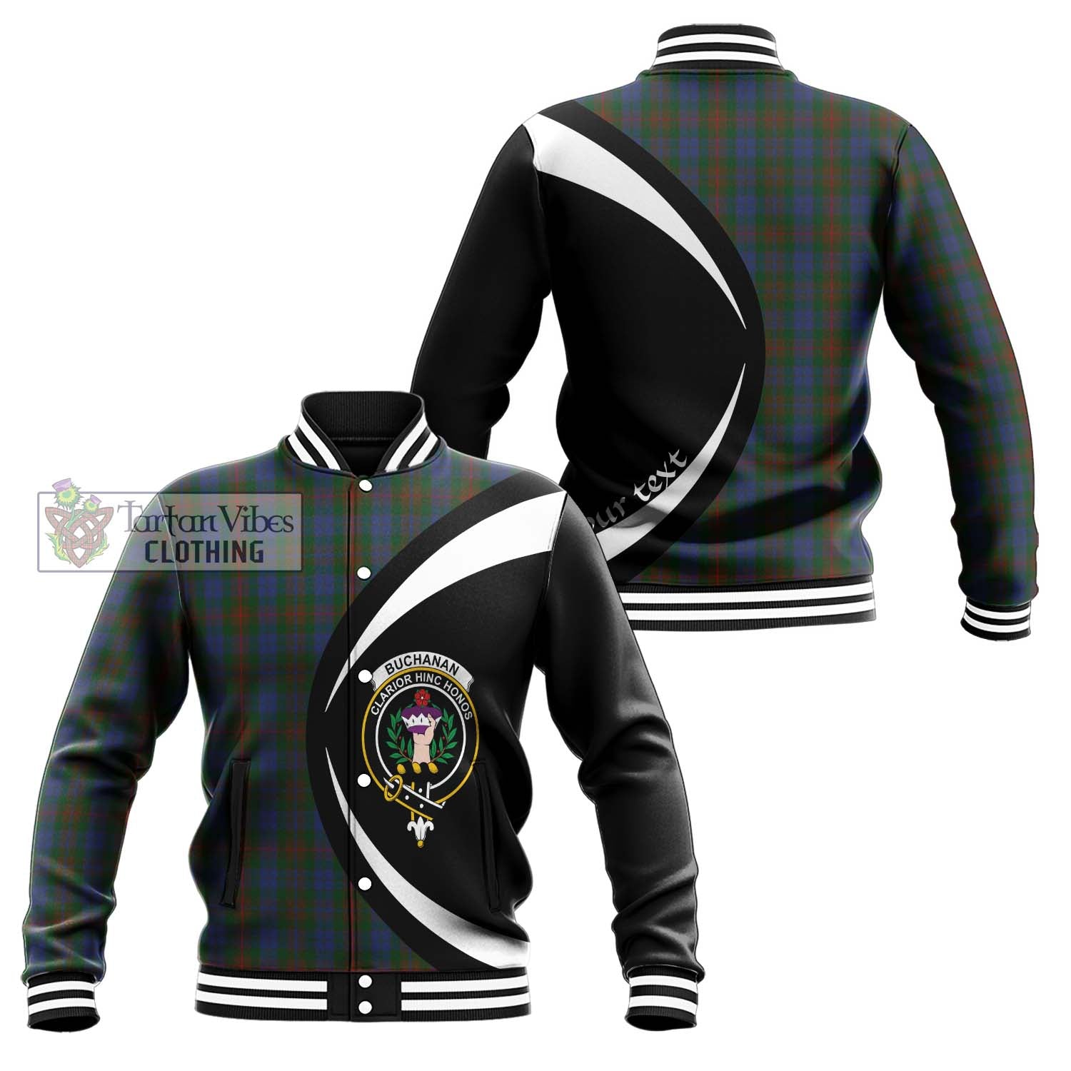 Buchanan Hunting Tartan Baseball Jacket with Family Crest Circle Style Unisex - Tartan Vibes Clothing