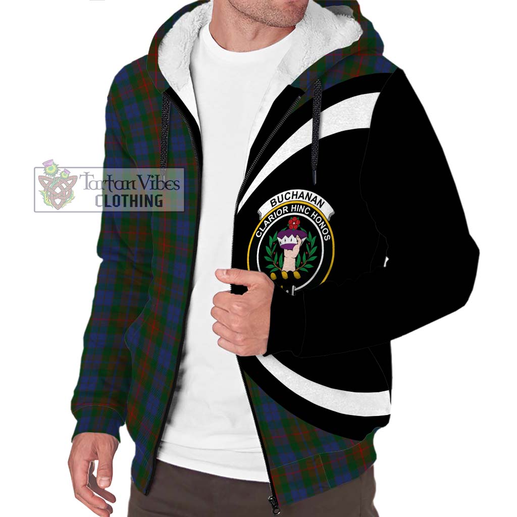 Buchanan Hunting Tartan Sherpa Hoodie with Family Crest Circle Style Unisex S - Tartan Vibes Clothing