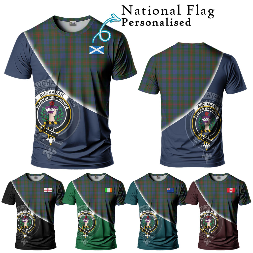 Buchanan Hunting Tartan T-Shirt with Personalised National Flag and Family Crest Half Style Kid's Shirt - Tartanvibesclothing Shop