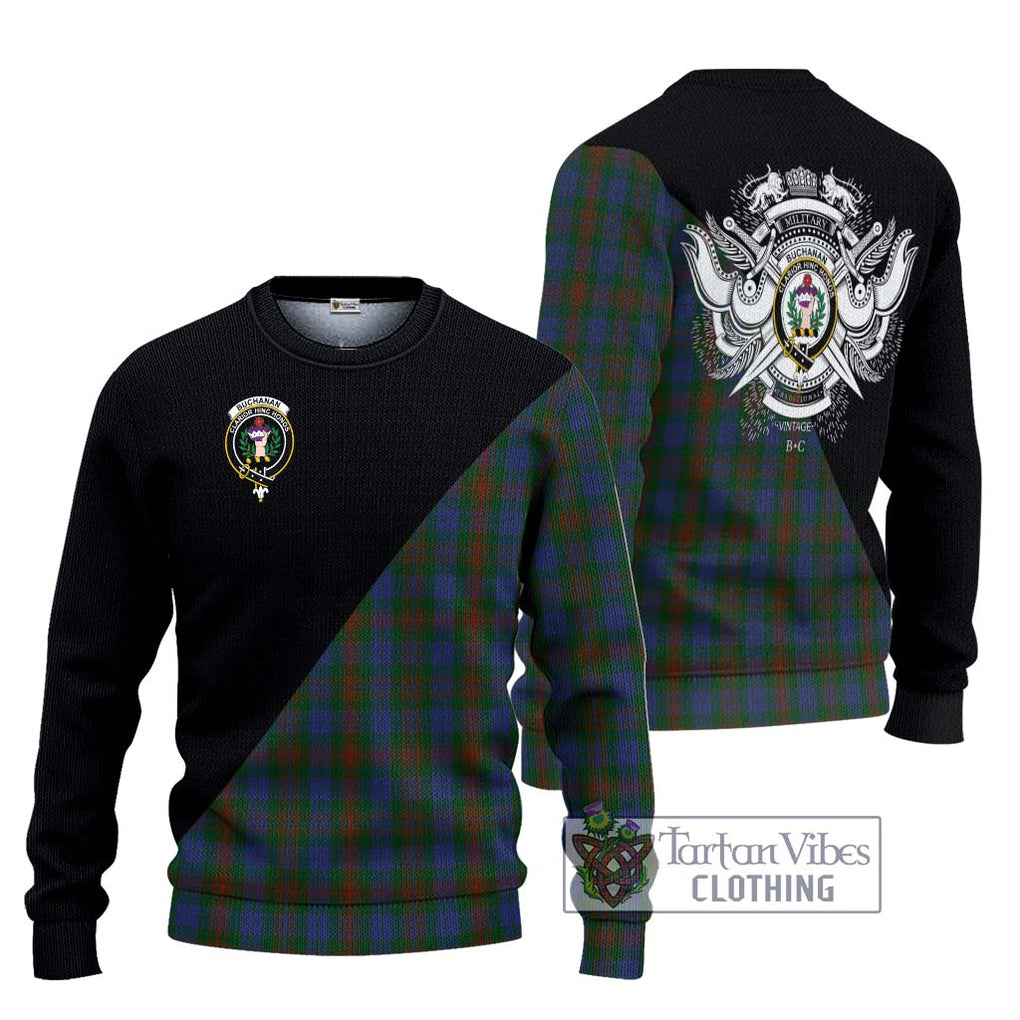 Buchanan Hunting Tartan Knitted Sweater with Family Crest and Military Logo Style Unisex - Tartanvibesclothing Shop