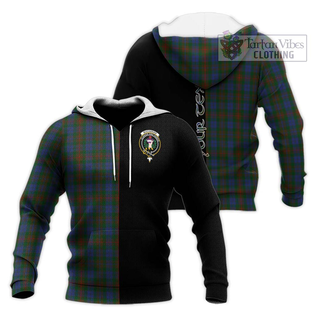 Buchanan Hunting Tartan Knitted Hoodie with Family Crest and Half Of Me Style Unisex Knitted Pullover Hoodie - Tartanvibesclothing Shop