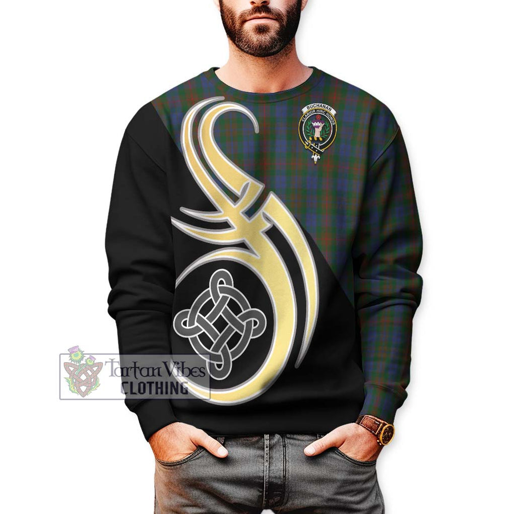 Buchanan Hunting Tartan Sweatshirt with Family Crest and Celtic Symbol Style Unisex - Tartan Vibes Clothing