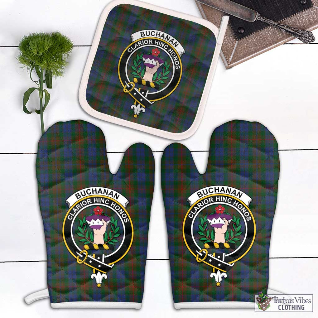 Buchanan Hunting Tartan Combo Oven Mitt & Pot-Holder with Family Crest Combo 1 Oven Mitt & 1 Pot-Holder White - Tartan Vibes Clothing