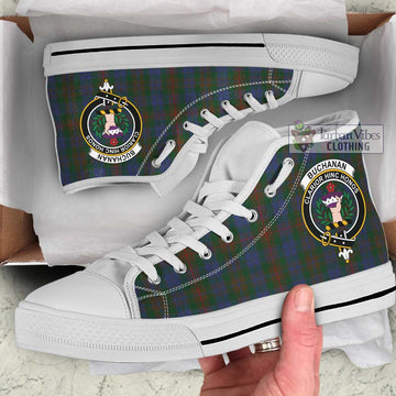 Buchanan Hunting Tartan High Top Shoes with Family Crest