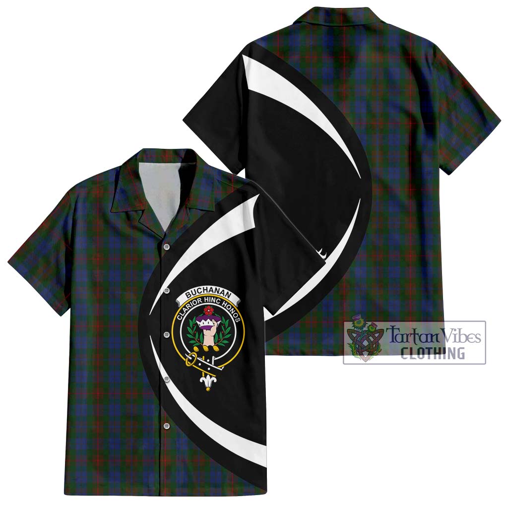 Buchanan Hunting Tartan Short Sleeve Button Up with Family Crest Circle Style Kid - Tartan Vibes Clothing