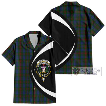 Buchanan Hunting Tartan Short Sleeve Button Up with Family Crest Circle Style