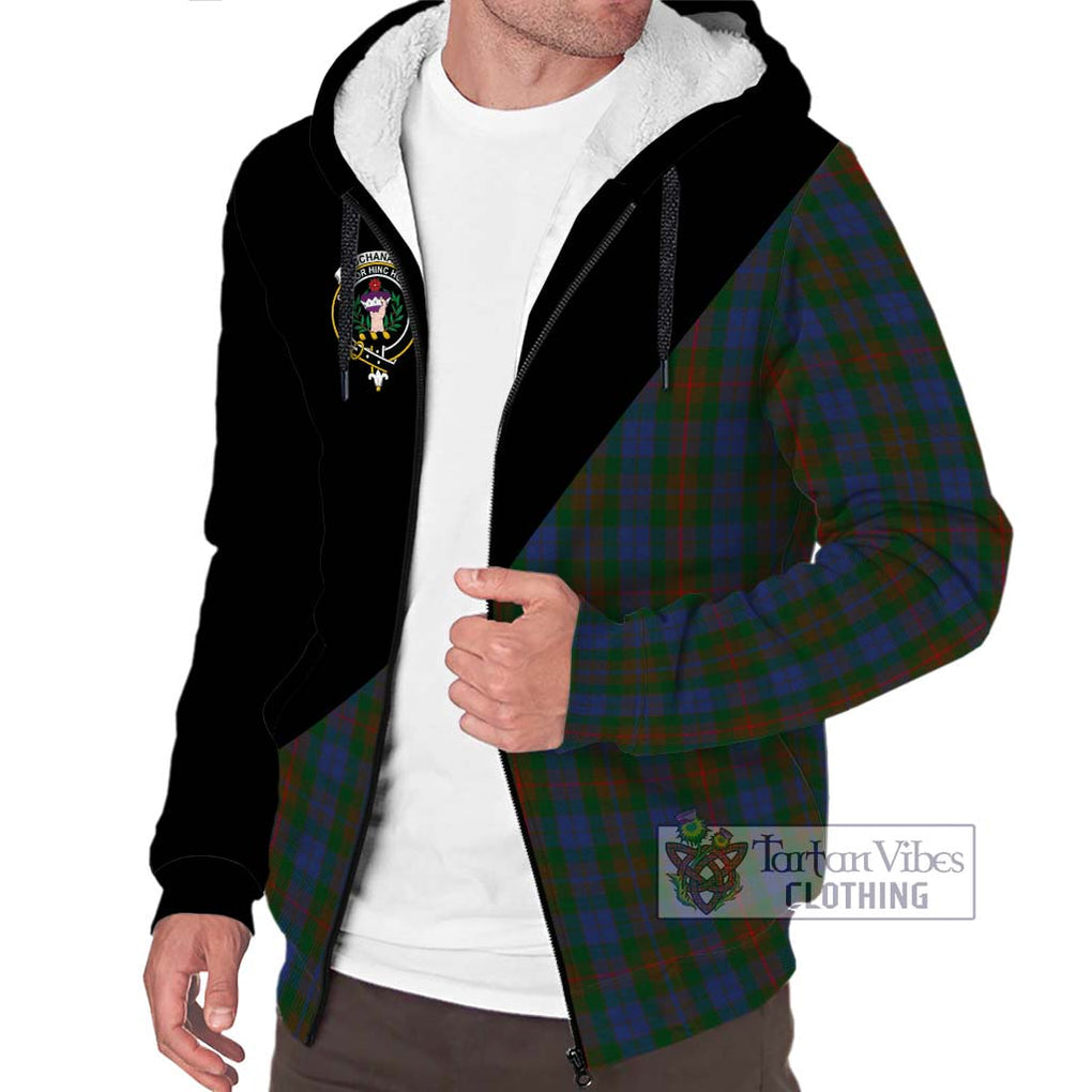 Buchanan Hunting Tartan Sherpa Hoodie with Family Crest and Military Logo Style Unisex S - Tartanvibesclothing Shop