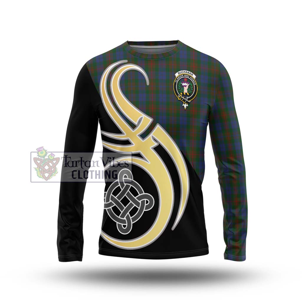 Buchanan Hunting Tartan Long Sleeve T-Shirt with Family Crest and Celtic Symbol Style Unisex - Tartan Vibes Clothing