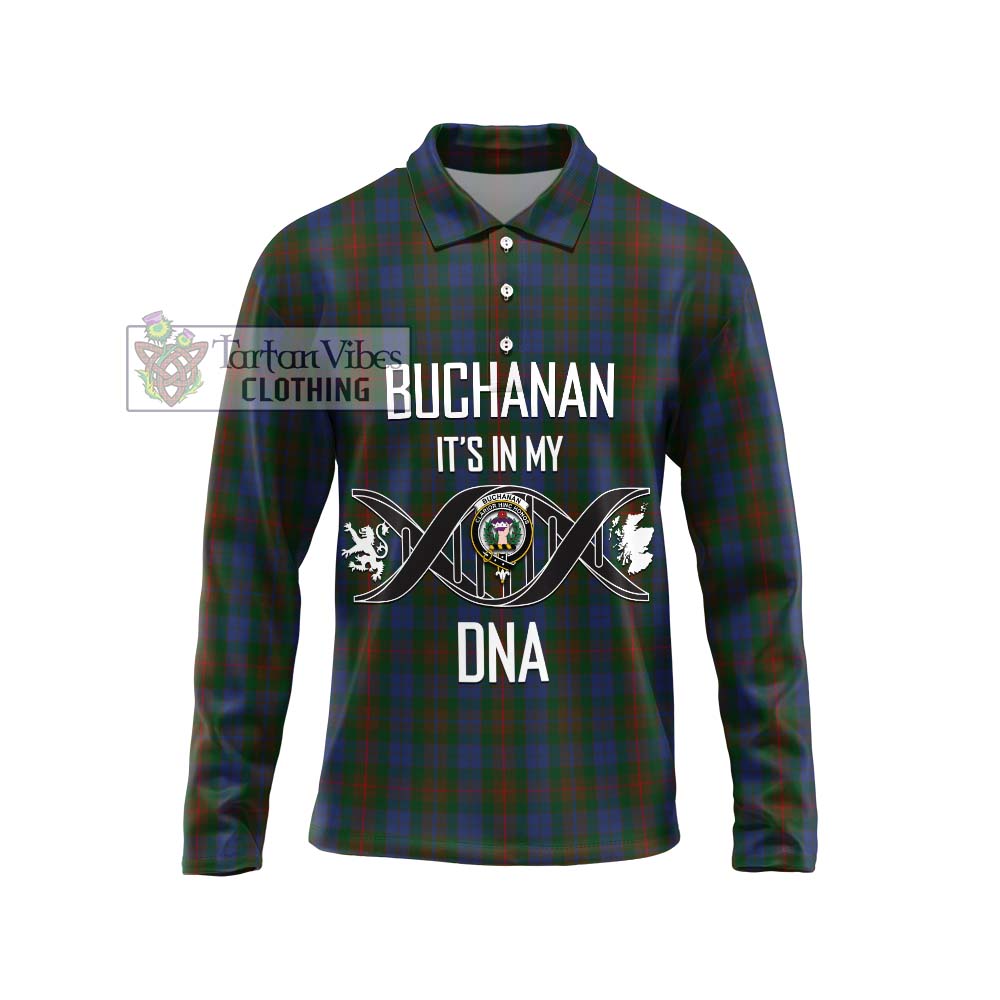 Buchanan Hunting Tartan Long Sleeve Polo Shirt with Family Crest DNA In Me Style Unisex - Tartanvibesclothing Shop