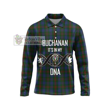 Buchanan Hunting Tartan Long Sleeve Polo Shirt with Family Crest DNA In Me Style