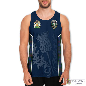 Buchanan Hunting Tartan Men's Tanks Top with Family Crest and Scottish Thistle Vibes Sport Style