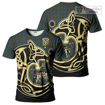 Buchanan Hunting Tartan T-Shirt with Family Crest Celtic Wolf Style