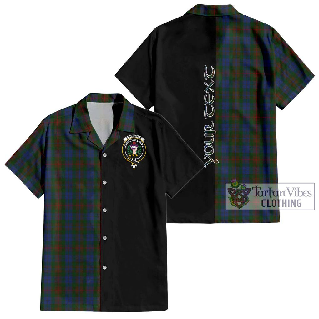 Buchanan Hunting Tartan Short Sleeve Button Shirt with Family Crest and Half Of Me Style Kid - Tartanvibesclothing Shop