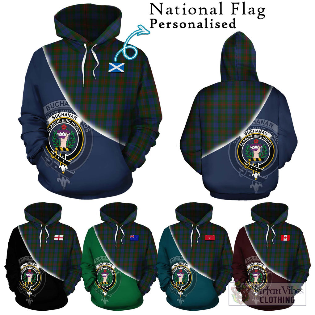 Buchanan Hunting Tartan Hoodie with Personalised National Flag and Family Crest Half Style Zip Hoodie - Tartanvibesclothing Shop