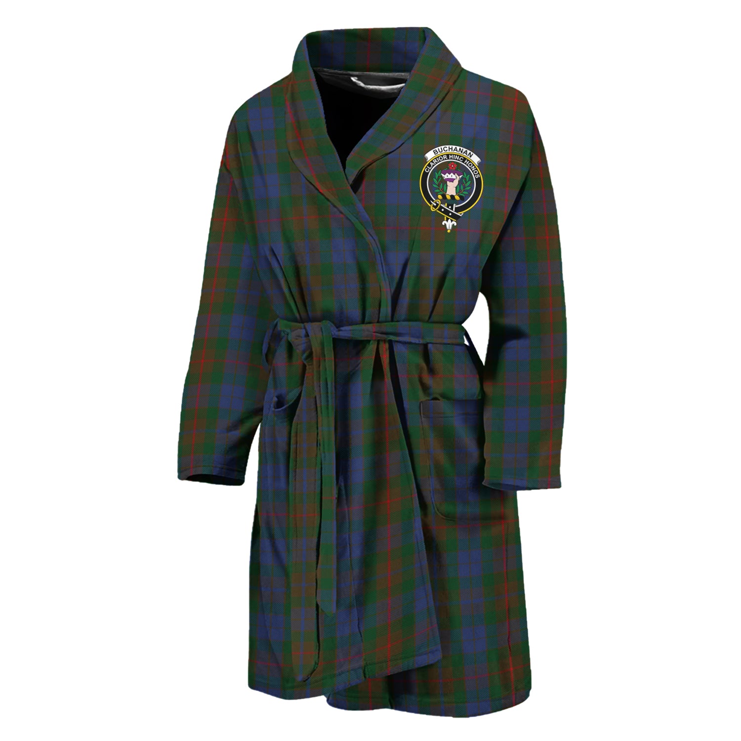 Buchanan Hunting Tartan Bathrobe with Family Crest Unisex M - Tartan Vibes Clothing