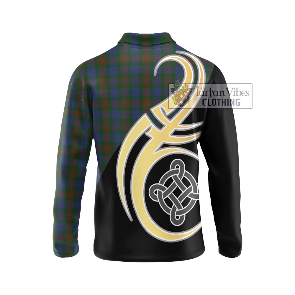 Buchanan Hunting Tartan Long Sleeve Polo Shirt with Family Crest and Celtic Symbol Style - Tartan Vibes Clothing