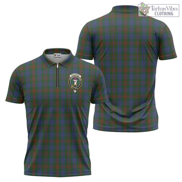 Buchanan Hunting Tartan Zipper Polo Shirt with Family Crest