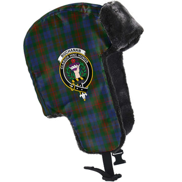 Buchanan Hunting Tartan Winter Trapper Hat with Family Crest