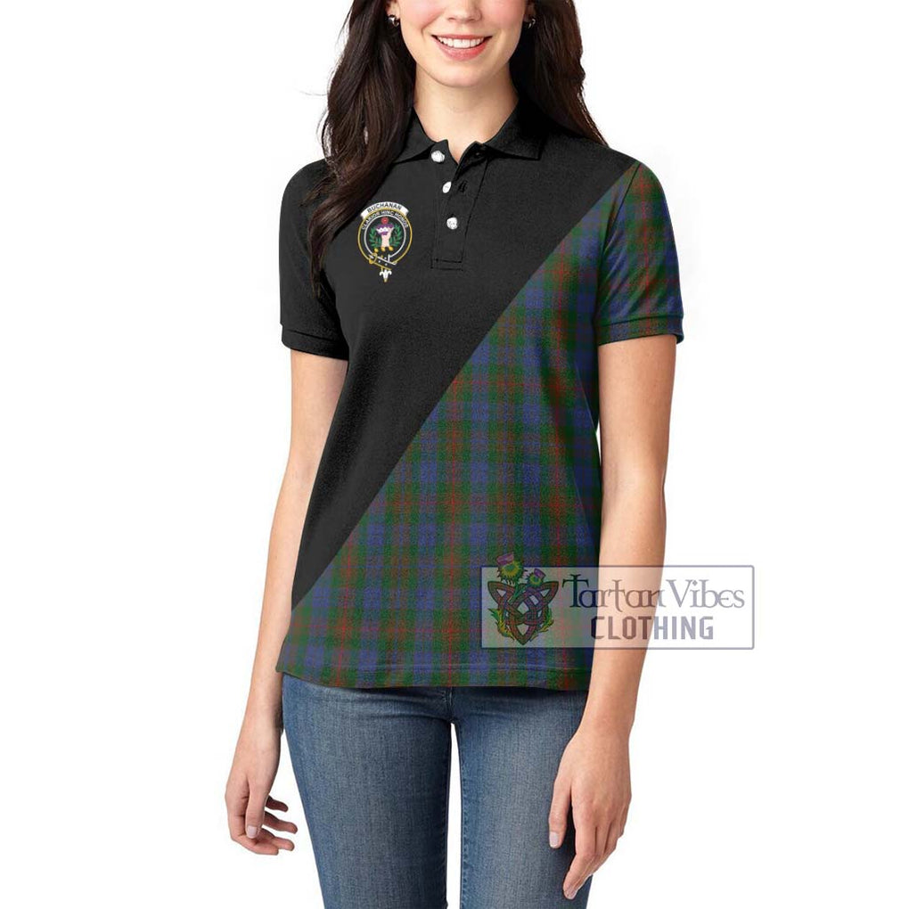 Buchanan Hunting Tartan Women's Polo Shirt with Family Crest and Military Logo Style - Tartanvibesclothing Shop