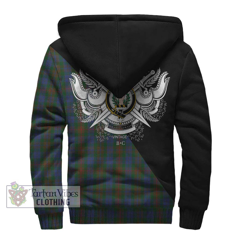 Buchanan Hunting Tartan Sherpa Hoodie with Family Crest and Military Logo Style - Tartanvibesclothing Shop