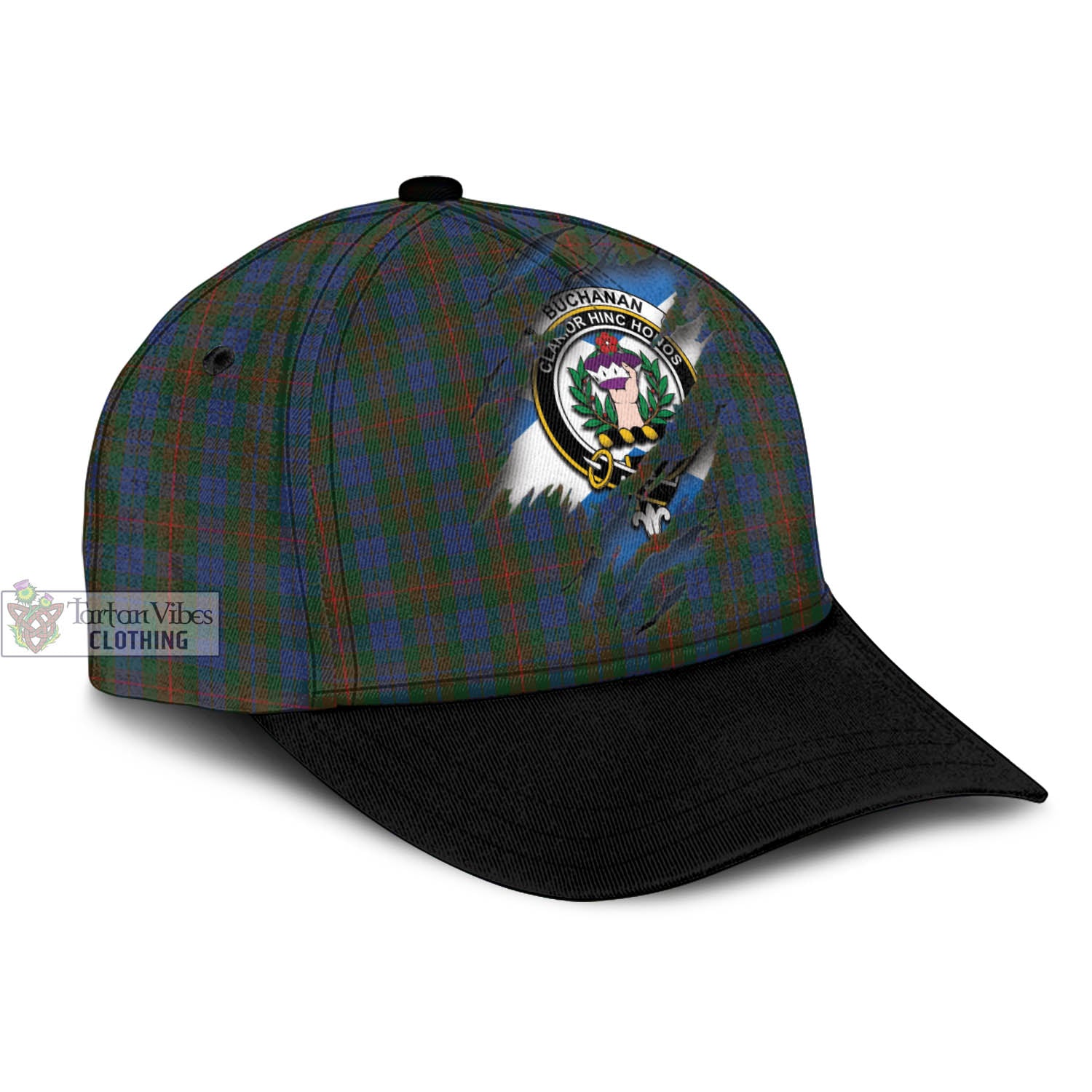 Tartan Vibes Clothing Buchanan Hunting Tartan Classic Cap with Family Crest In Me Style