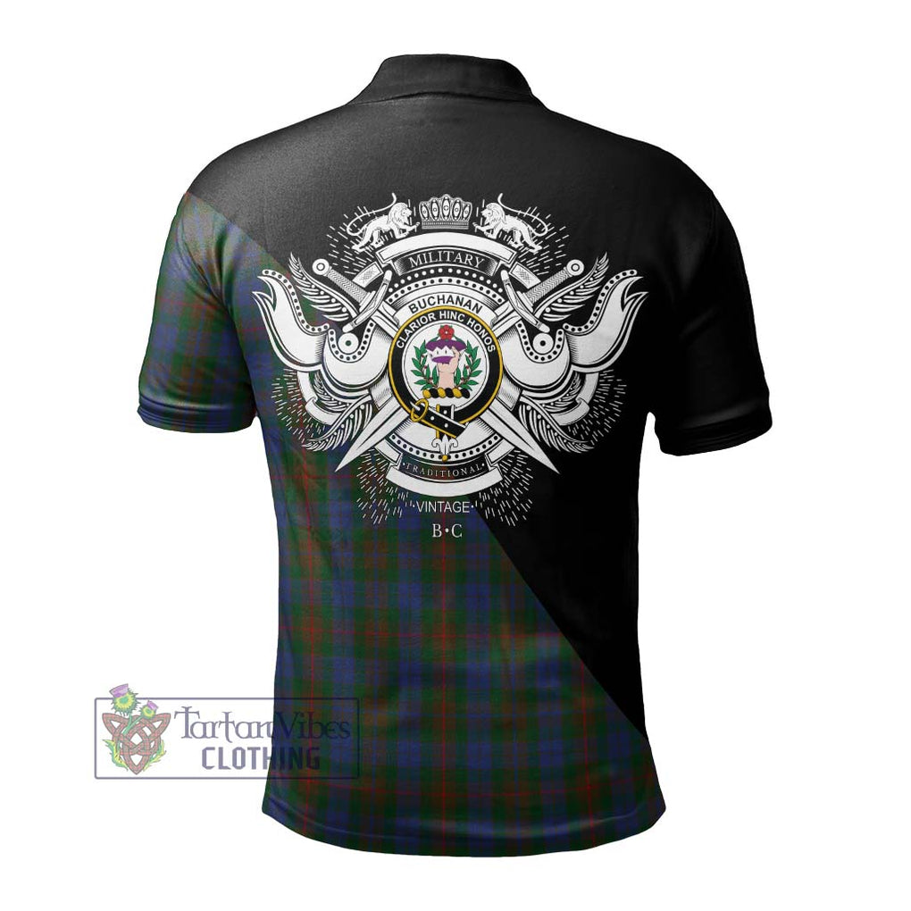 Buchanan Hunting Tartan Polo Shirt with Family Crest and Military Logo Style - Tartanvibesclothing Shop