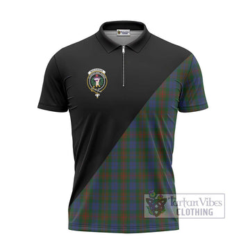 Buchanan Hunting Tartan Zipper Polo Shirt with Family Crest and Military Logo Style