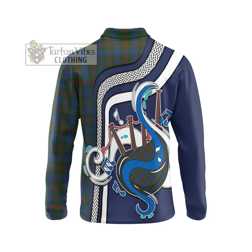 Tartan Vibes Clothing Buchanan Hunting Tartan Long Sleeve Polo Shirt with Epic Bagpipe Style