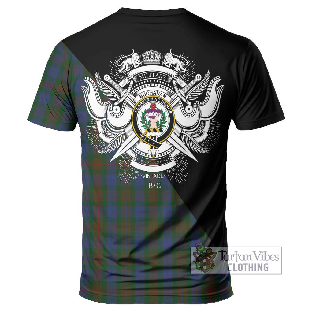 Buchanan Hunting Tartan T-Shirt with Family Crest and Military Logo Style - Tartanvibesclothing Shop