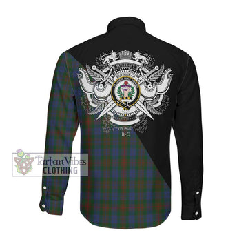 Buchanan Hunting Tartan Long Sleeve Button Shirt with Family Crest and Military Logo Style