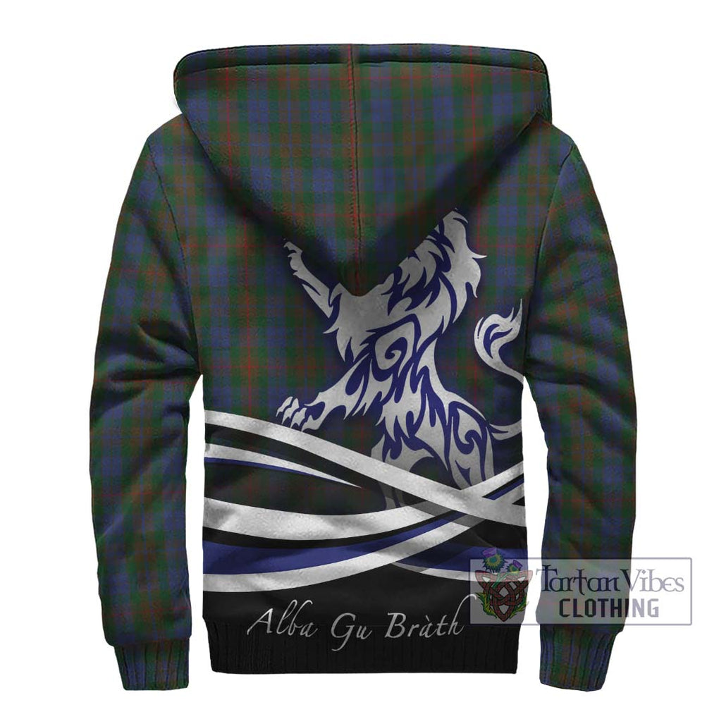 Buchanan Hunting Tartan Sherpa Hoodie with Alba Gu Brath Regal Lion Emblem - Tartanvibesclothing Shop