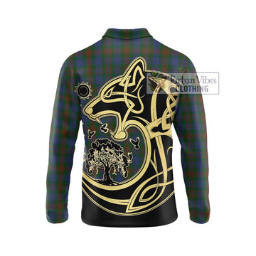 Buchanan Hunting Tartan Long Sleeve Polo Shirt with Family Crest Celtic Wolf Style