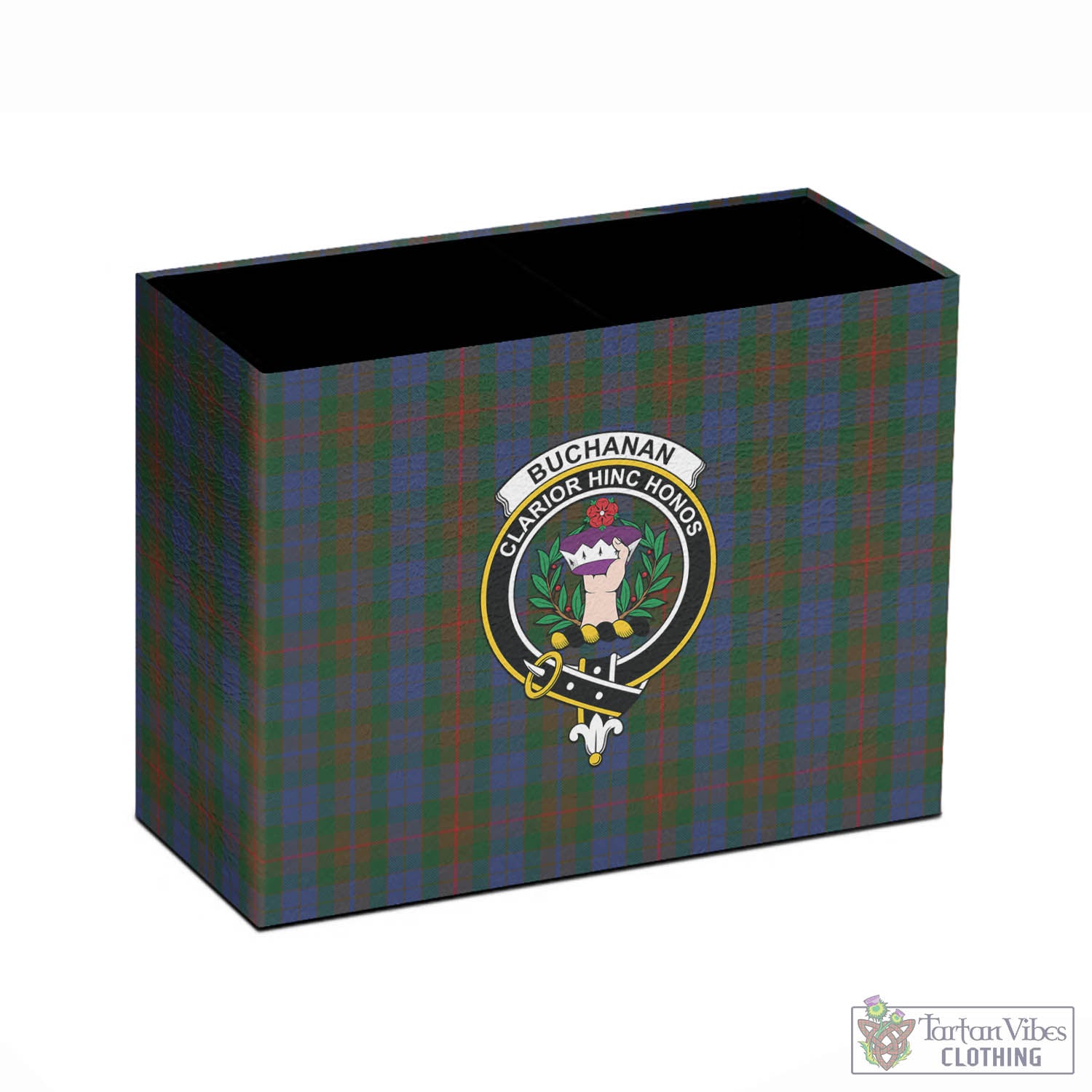 Tartan Vibes Clothing Buchanan Hunting Tartan Pen Holder with Family Crest