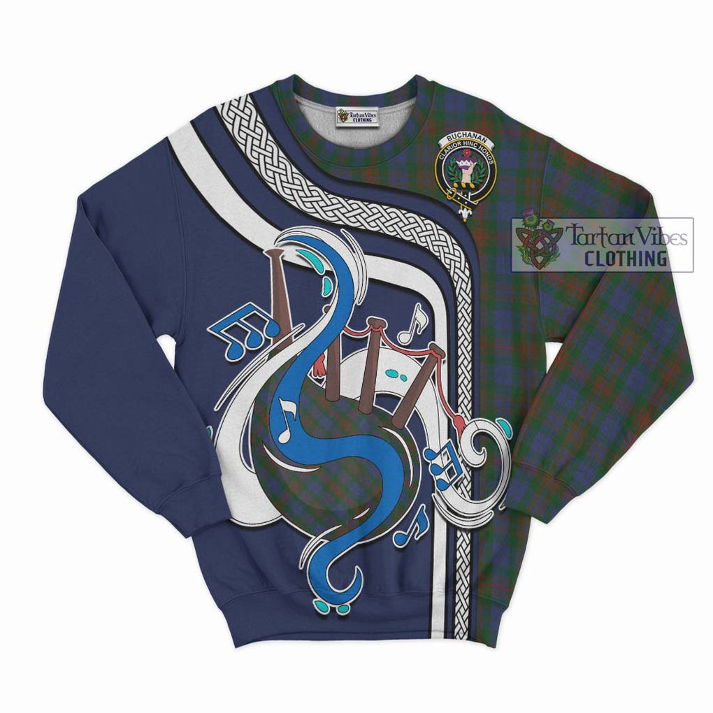 Buchanan Hunting Tartan Sweatshirt with Epic Bagpipe Style - Tartanvibesclothing Shop