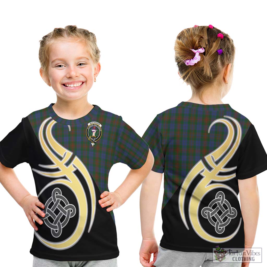 Buchanan Hunting Tartan Kid T-Shirt with Family Crest and Celtic Symbol Style - Tartan Vibes Clothing