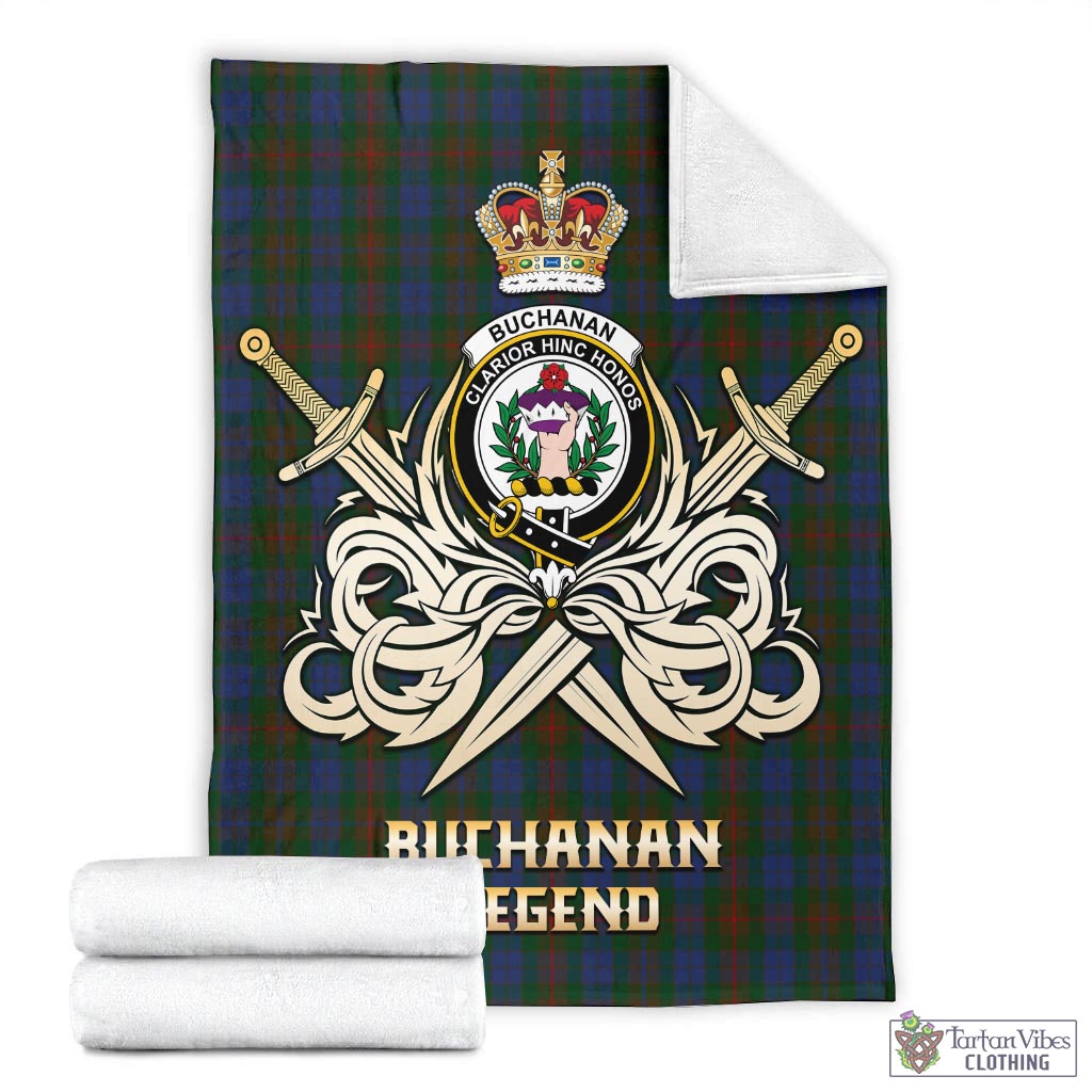 Tartan Vibes Clothing Buchanan Hunting Tartan Blanket with Clan Crest and the Golden Sword of Courageous Legacy