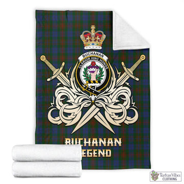 Buchanan Hunting Tartan Blanket with Clan Crest and the Golden Sword of Courageous Legacy