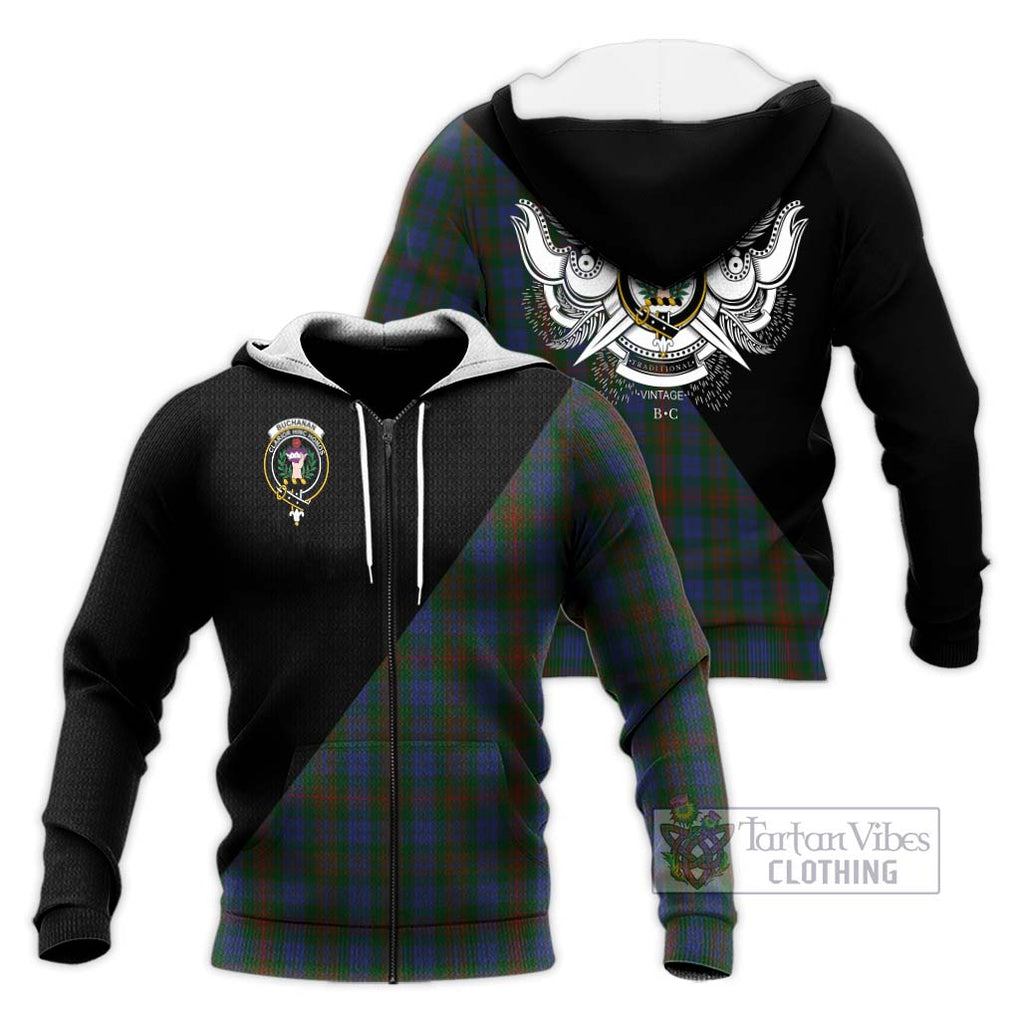 Buchanan Hunting Tartan Knitted Hoodie with Family Crest and Military Logo Style Unisex Knitted Zip Hoodie - Tartanvibesclothing Shop