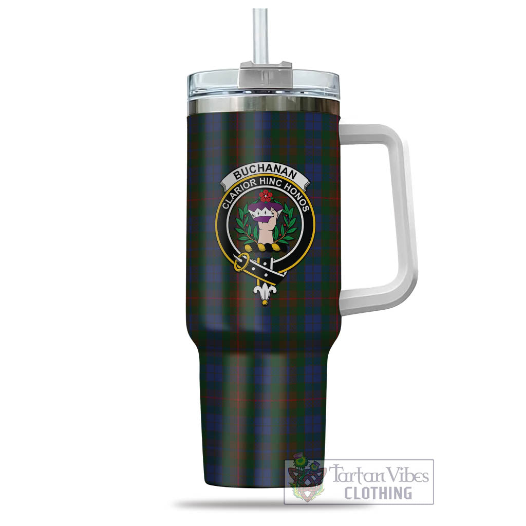 Tartan Vibes Clothing Buchanan Hunting Tartan and Family Crest Tumbler with Handle