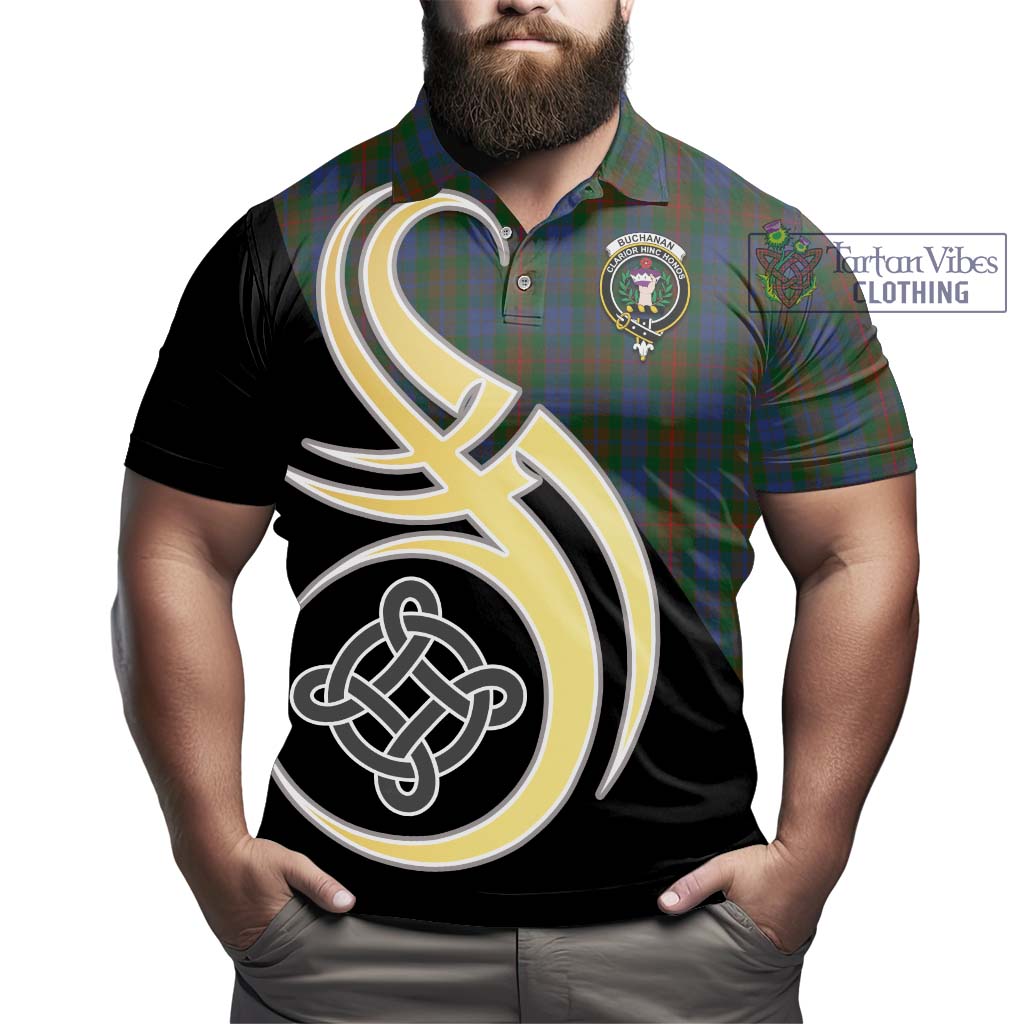 Buchanan Hunting Tartan Polo Shirt with Family Crest and Celtic Symbol Style - Tartan Vibes Clothing