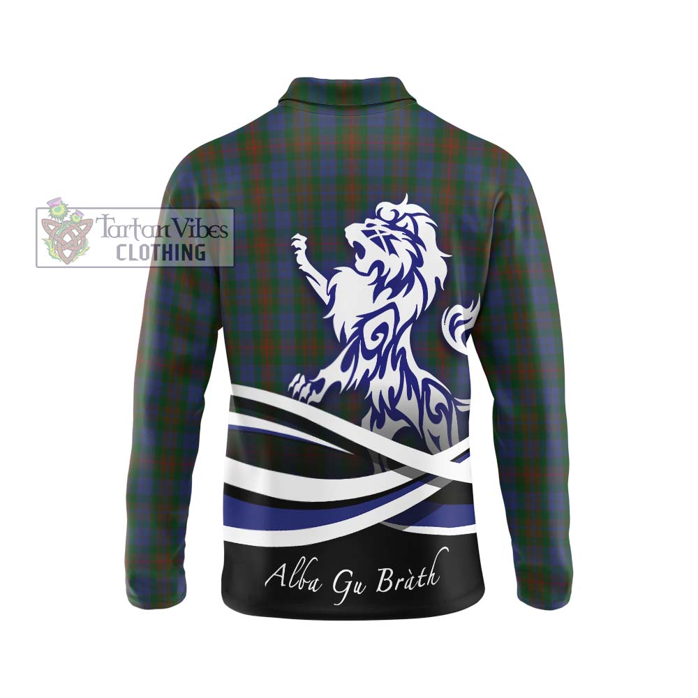 Buchanan Hunting Tartan Long Sleeve Polo Shirt with Alba Gu Brath Regal Lion Emblem - Tartanvibesclothing Shop