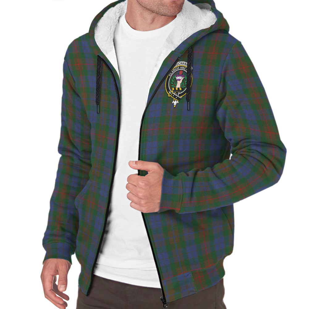 Buchanan Hunting Tartan Sherpa Hoodie with Family Crest - Tartanvibesclothing